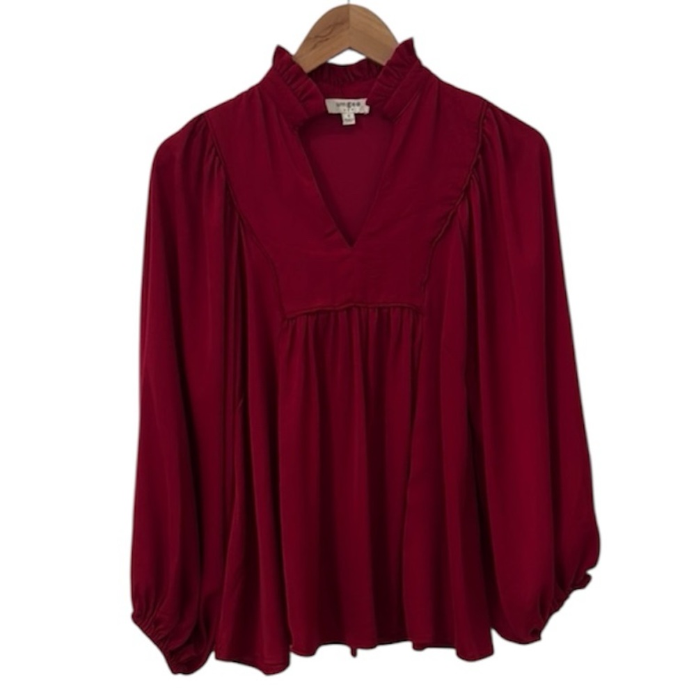Umgee Top Red/Garnet Ruffle Collar Small